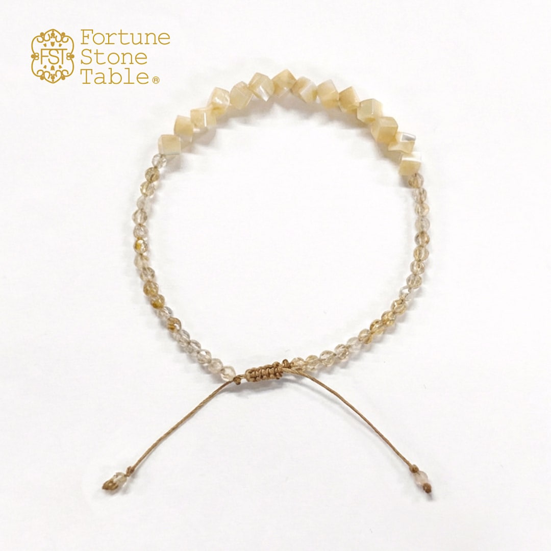 カラーで選ぶコードブレスレット（ベージュ）茶蝶貝×ルチルクォーツ【Fortune Stone Table】