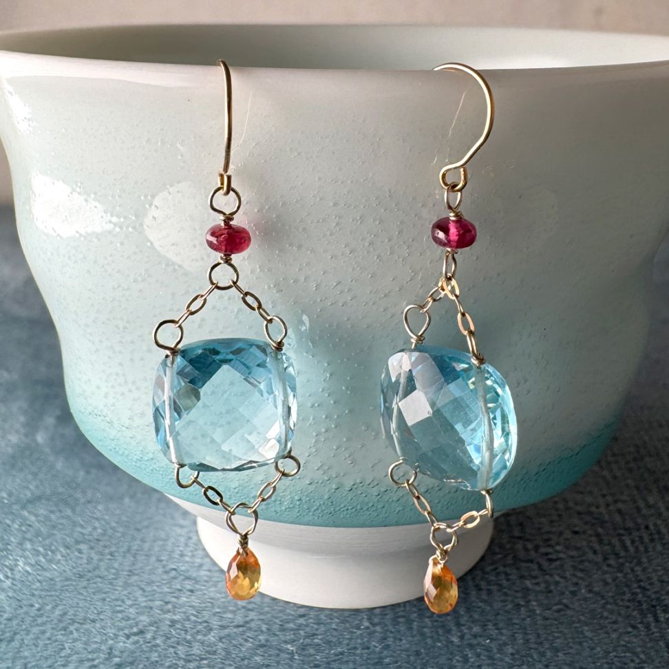 １点限り！K10 ブルートパーズ・サファイア・スピネル ピアス