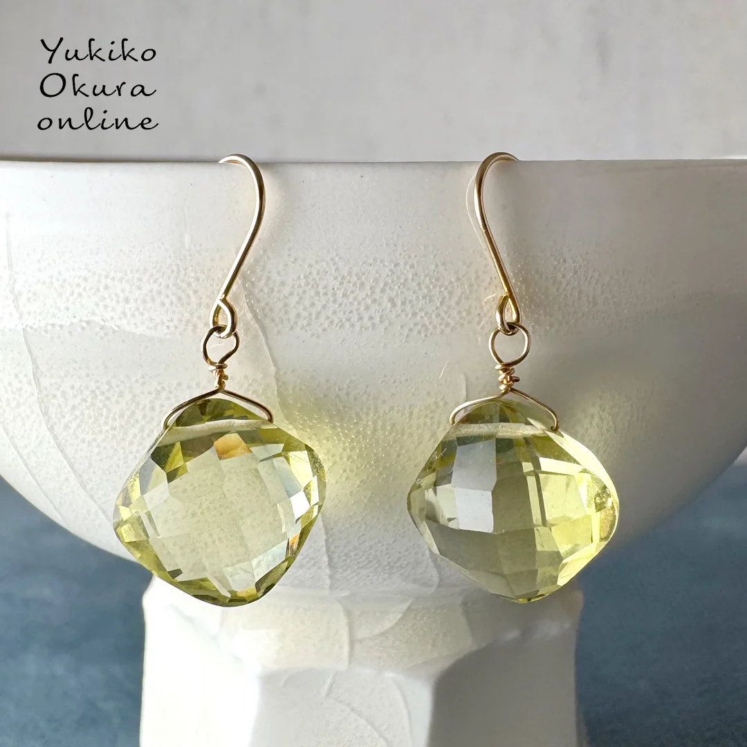 １点限り！K18 レモンクォーツ ピアス