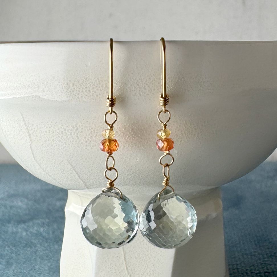 １点限り！K18 グリーンクォーツ・サファイア ピアス