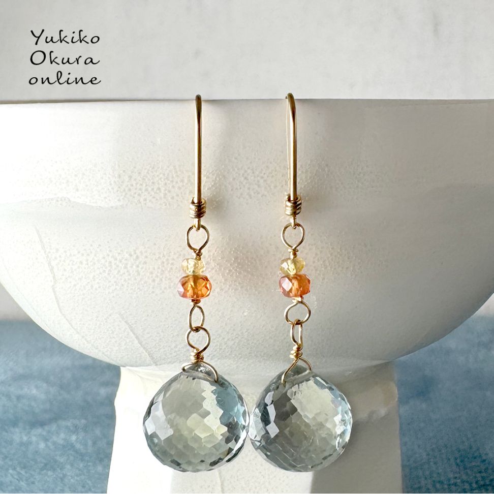 １点限り！K18 グリーンクォーツ・サファイア ピアス