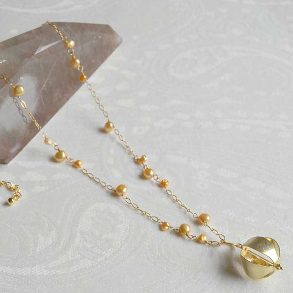 SV925 インド製ヘッド付き 淡水パールロングネックレス