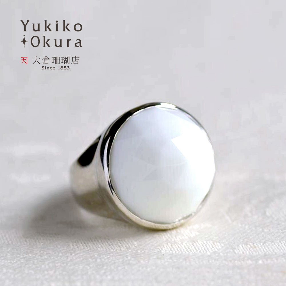 シルバー925 ホワイト模造石 ボリュームリング