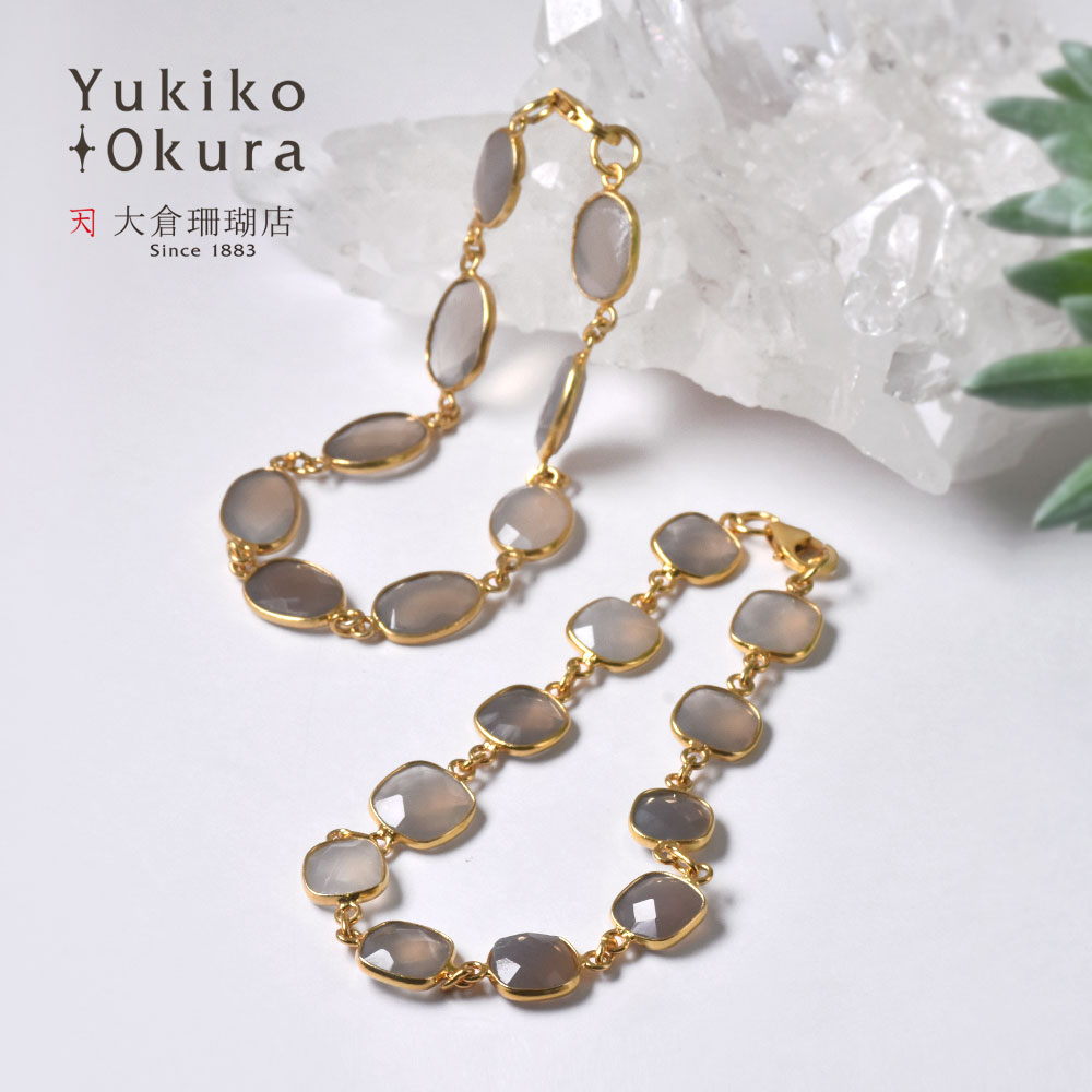 SV925(ゴールドカラー) グレーカルセドニー ブレスレット