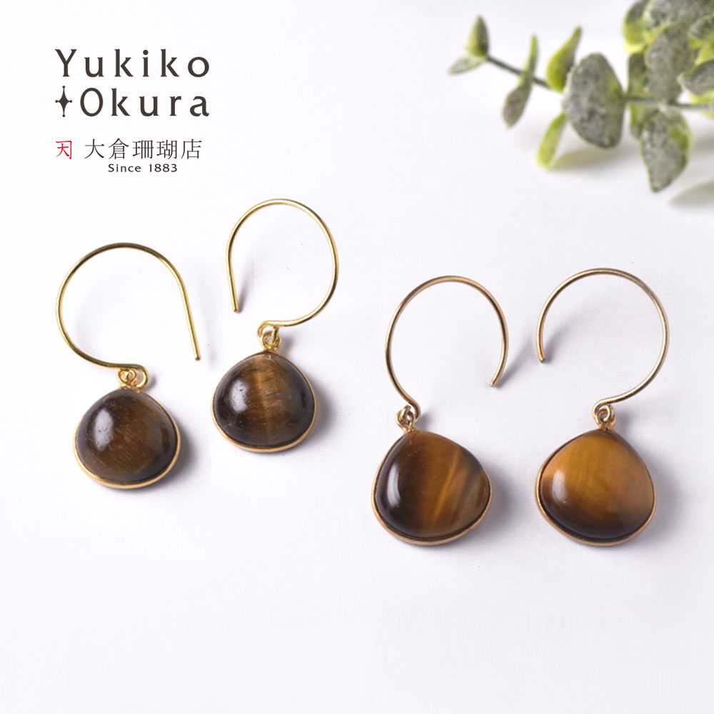 シルバー925(ゴールドカラー) タイガーアイ マロンカットピアス