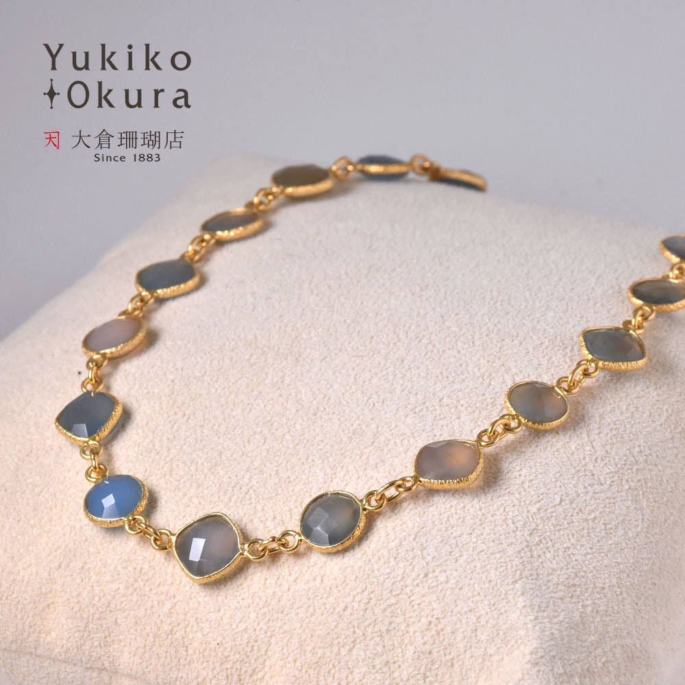 シルバー925(ゴールドカラー) ブルーグレーミックスカルセドニー ネックレス