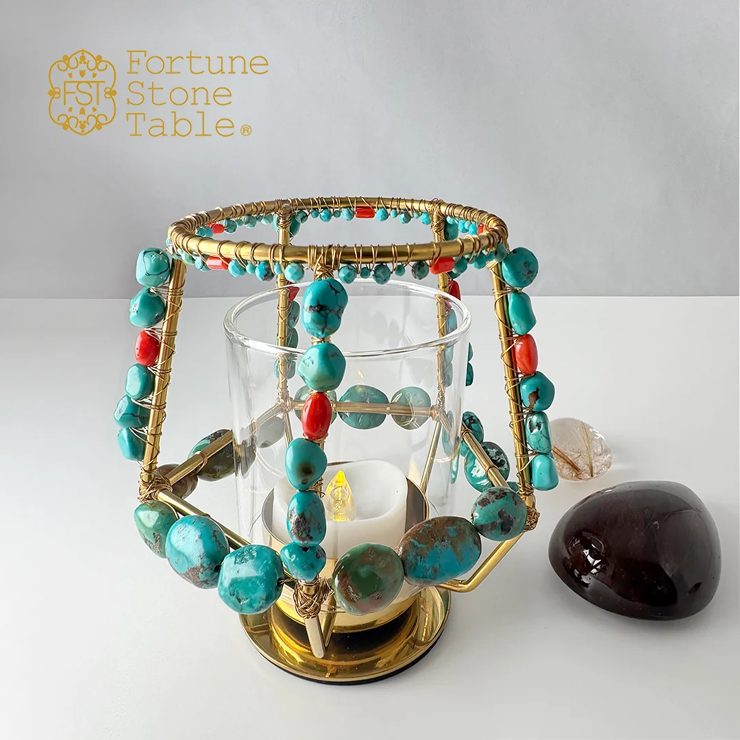 キャンドルホルダー コーラル&ターコイズ【Fortune Stone Table】