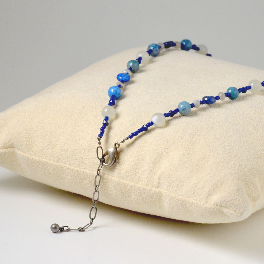 アズライト トップ付 ラピスラズリ シリマナイト ムーンストーン ロングネックレス