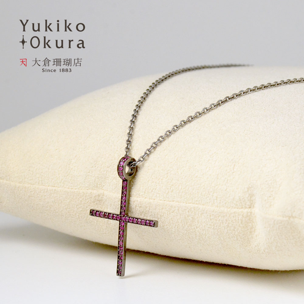 SV925 ルビー クロスモチーフ ペンダントネックレス