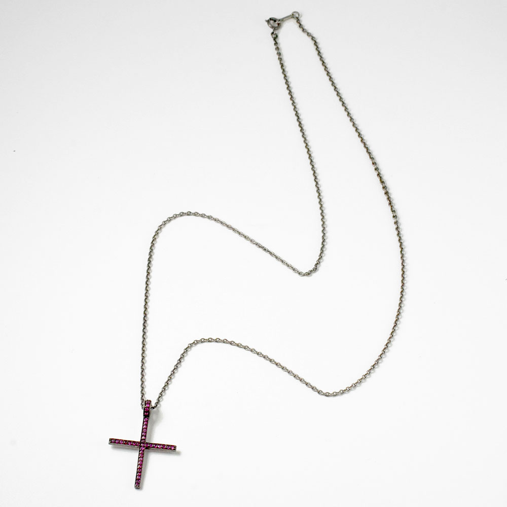 SV925 ルビー クロスモチーフ ペンダントネックレス