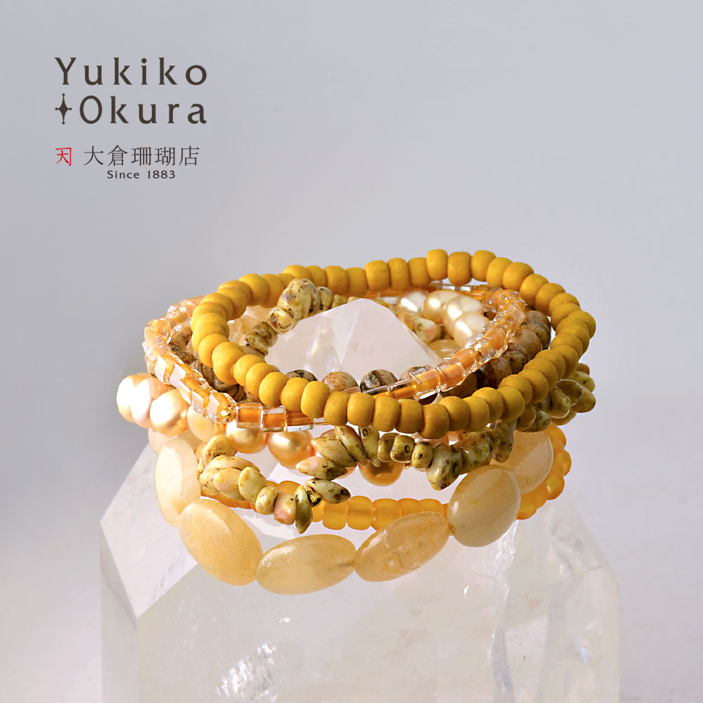 クォーツ ピクチャーストーン 淡水パール ガラスビーズ 7連ゴムブレス