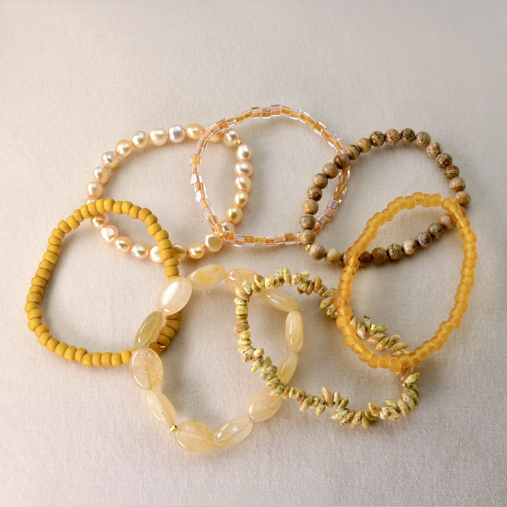 クォーツ ピクチャーストーン 淡水パール ガラスビーズ 7連ゴムブレス