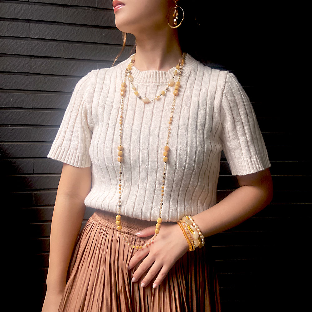 クォーツ ピクチャーストーン 淡水パール ガラスビーズ 7連ゴムブレス