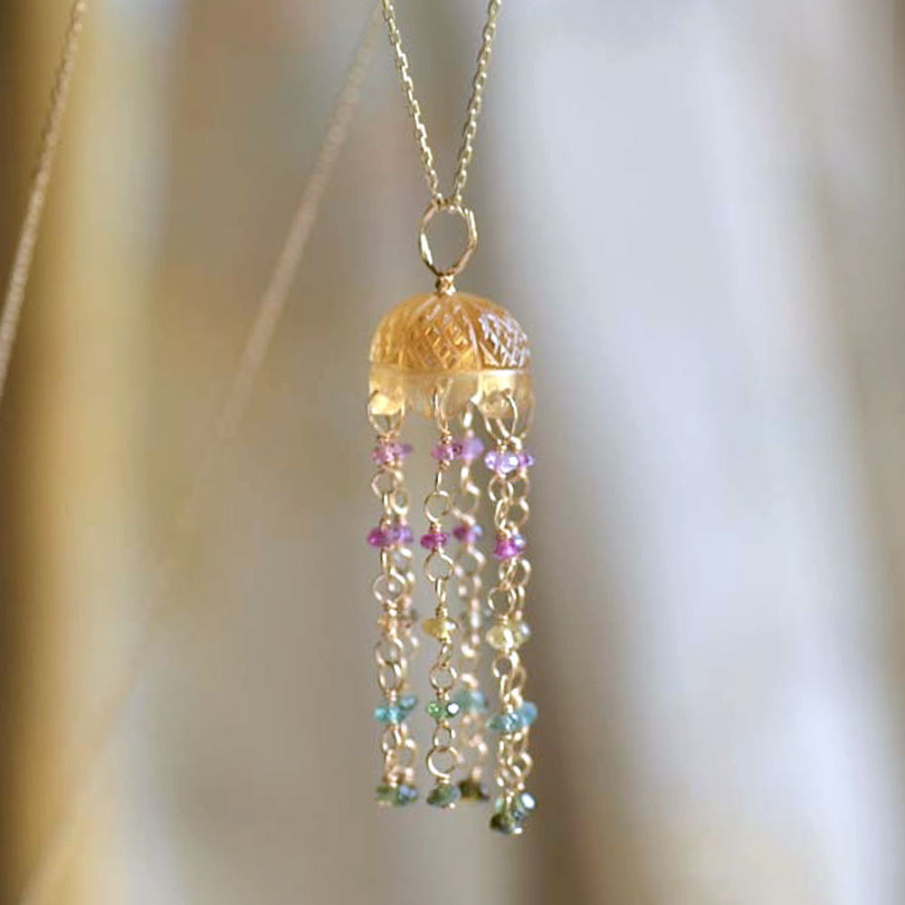 K18 シトリン トルマリン シャンデリア チャーム