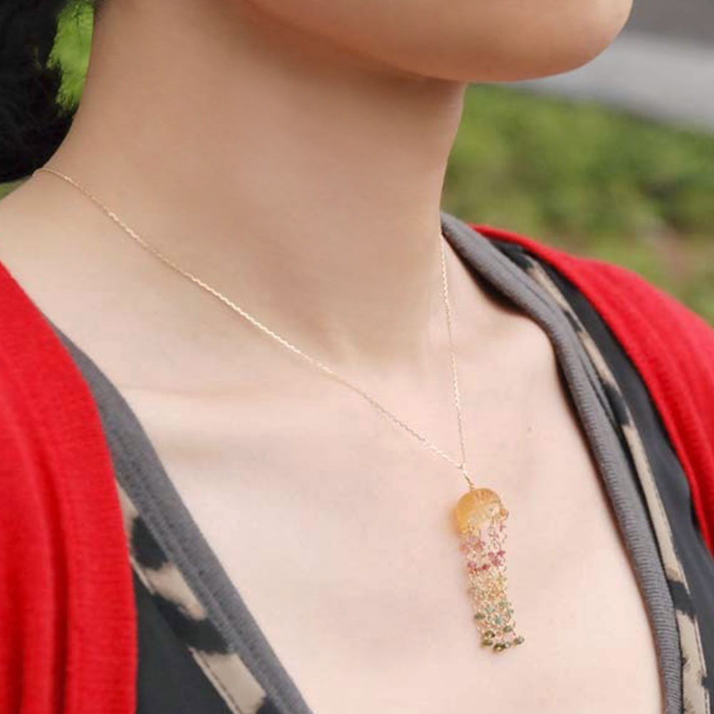 K18 シトリン トルマリン シャンデリア チャーム