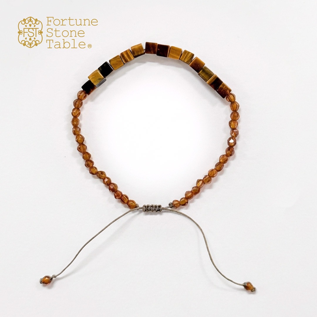 カラーで選ぶコードブレスレット（茶）タイガーアイ×ヘソナイトガーネット【Fortune Stone Table】