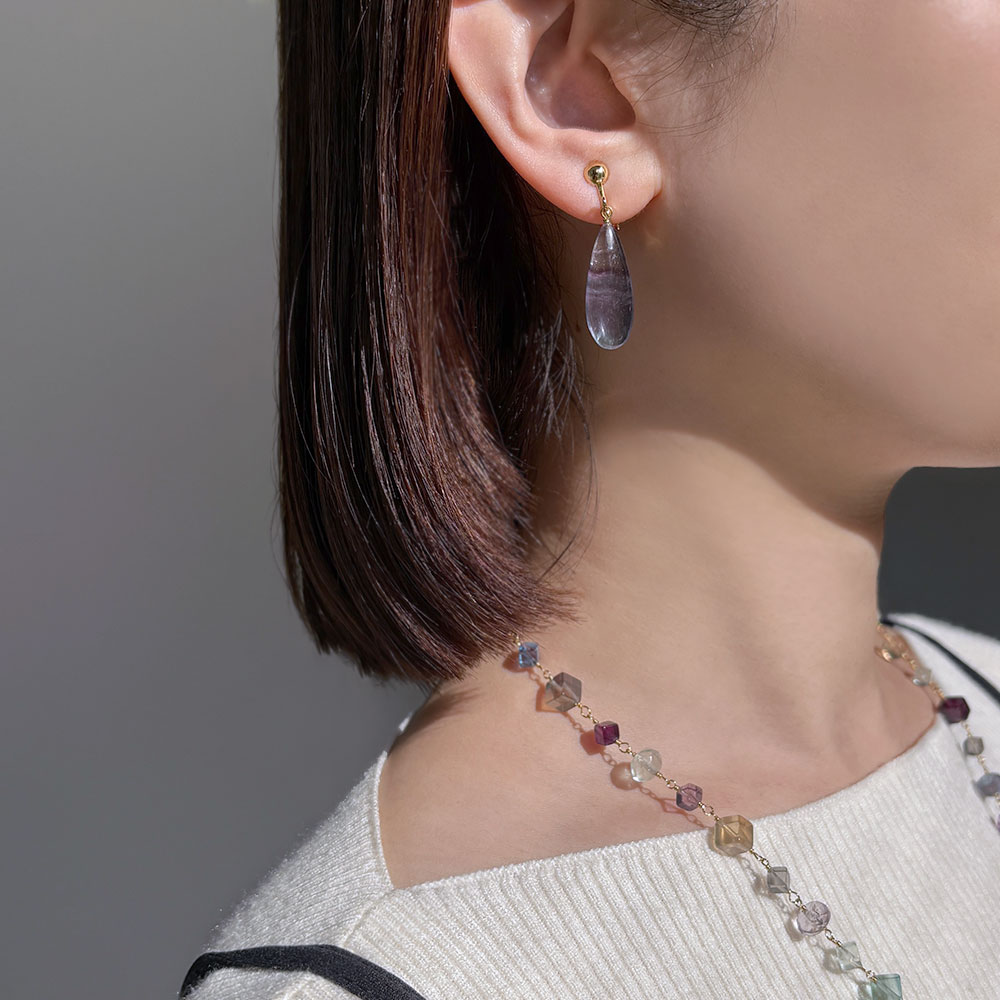 シルバー925 フローライト ドロップ イヤリング ピアス