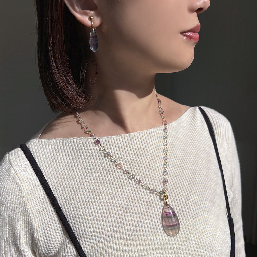 シルバー925 フローライト ドロップ イヤリング ピアス
