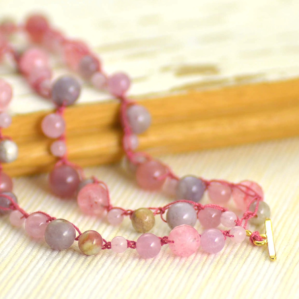 レピドライト ストロベリー クォーツ 3連ニットブレスレット