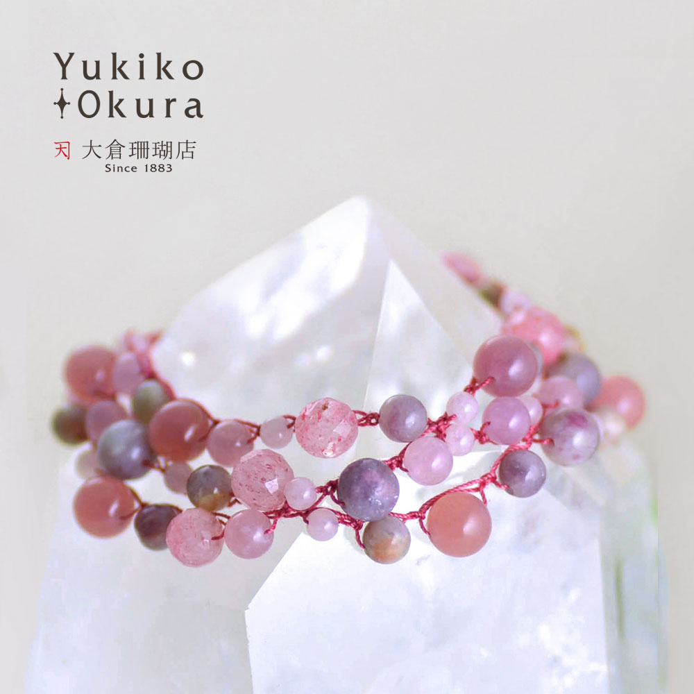 レピドライト ストロベリー クォーツ 3連ニットブレスレット