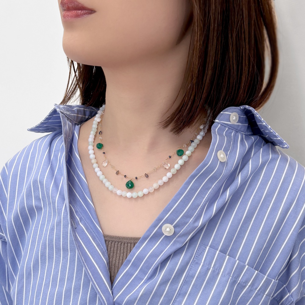 カラーで選ぶラウンドネックレス (6mm･8mm)　グリーンオパール【Fortune Stone Table】