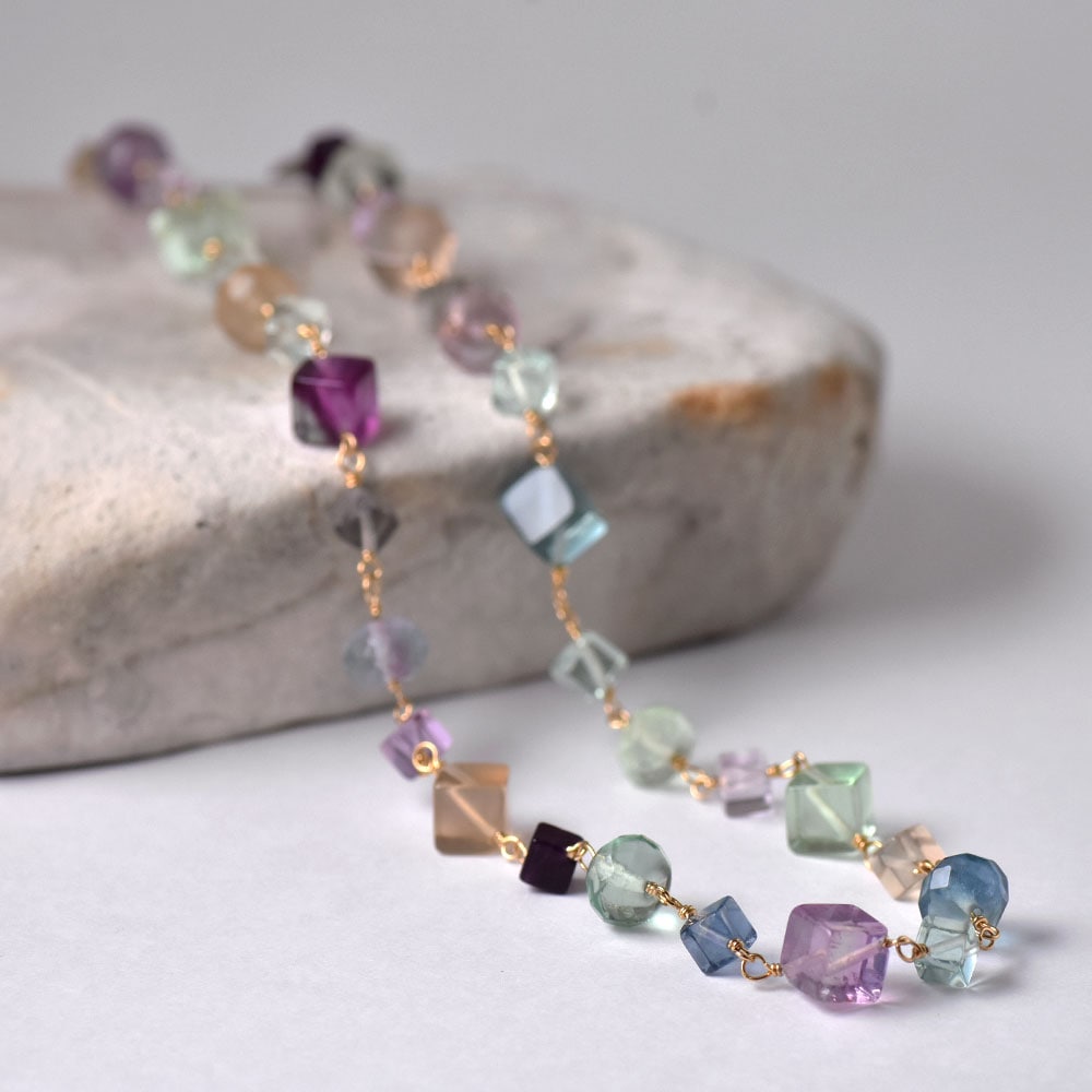 マルチカラー フローライト オーバルペンダントネックレス