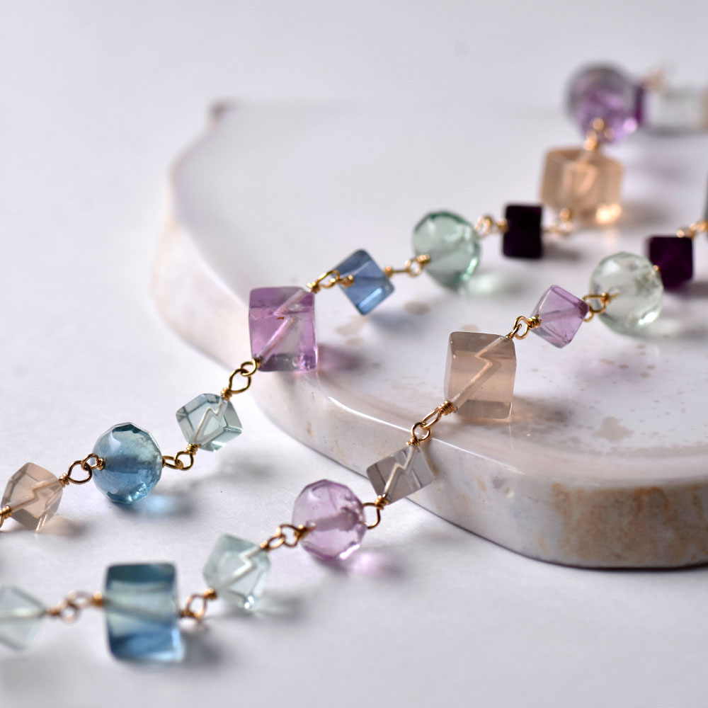 マルチカラー フローライト オーバルペンダントネックレス