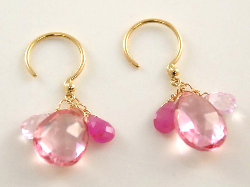 【期間限定ポイント10倍】K18 ピンクトパーズ ピンクサファイア モルガナイト ピアス