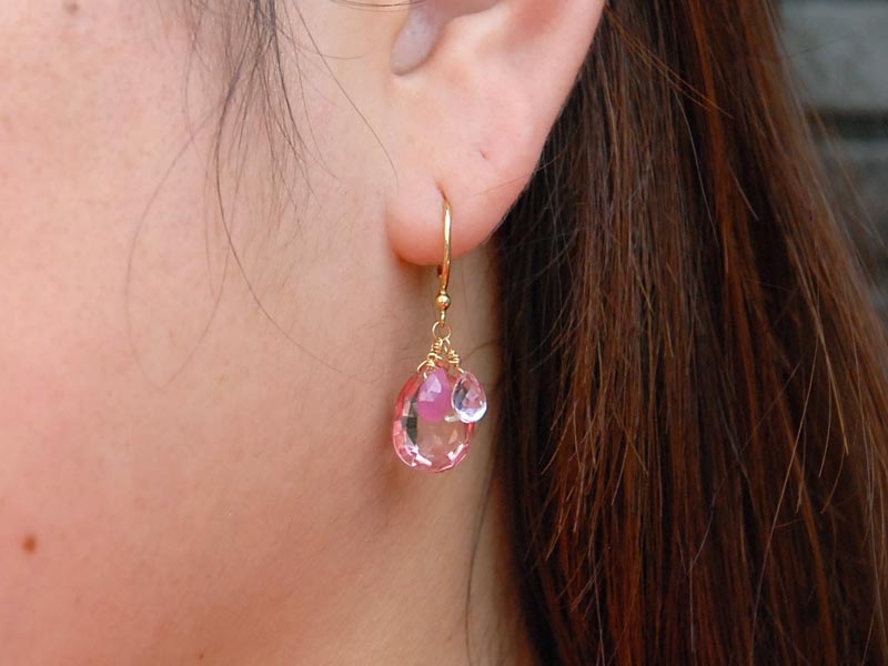 【期間限定ポイント10倍】K18 ピンクトパーズ ピンクサファイア モルガナイト ピアス