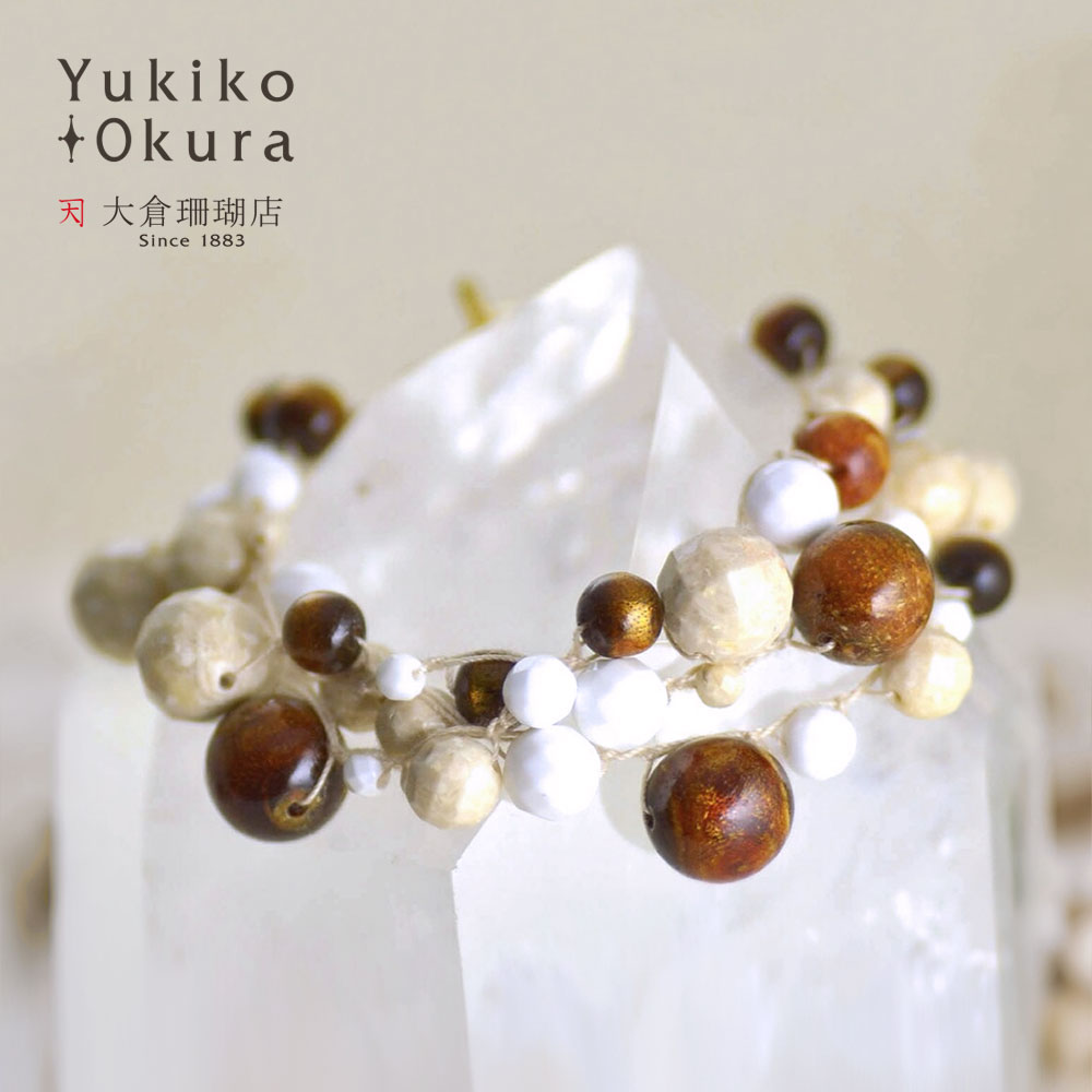 ゴールデンコーラル リバーストーン ホワイトアゲイト 3連ニットブレスレット