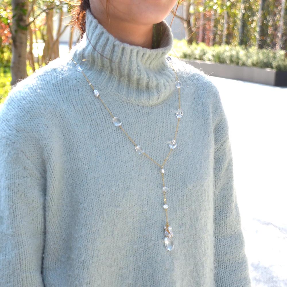 クォーツ ケシ淡水パール Y字ネックレス