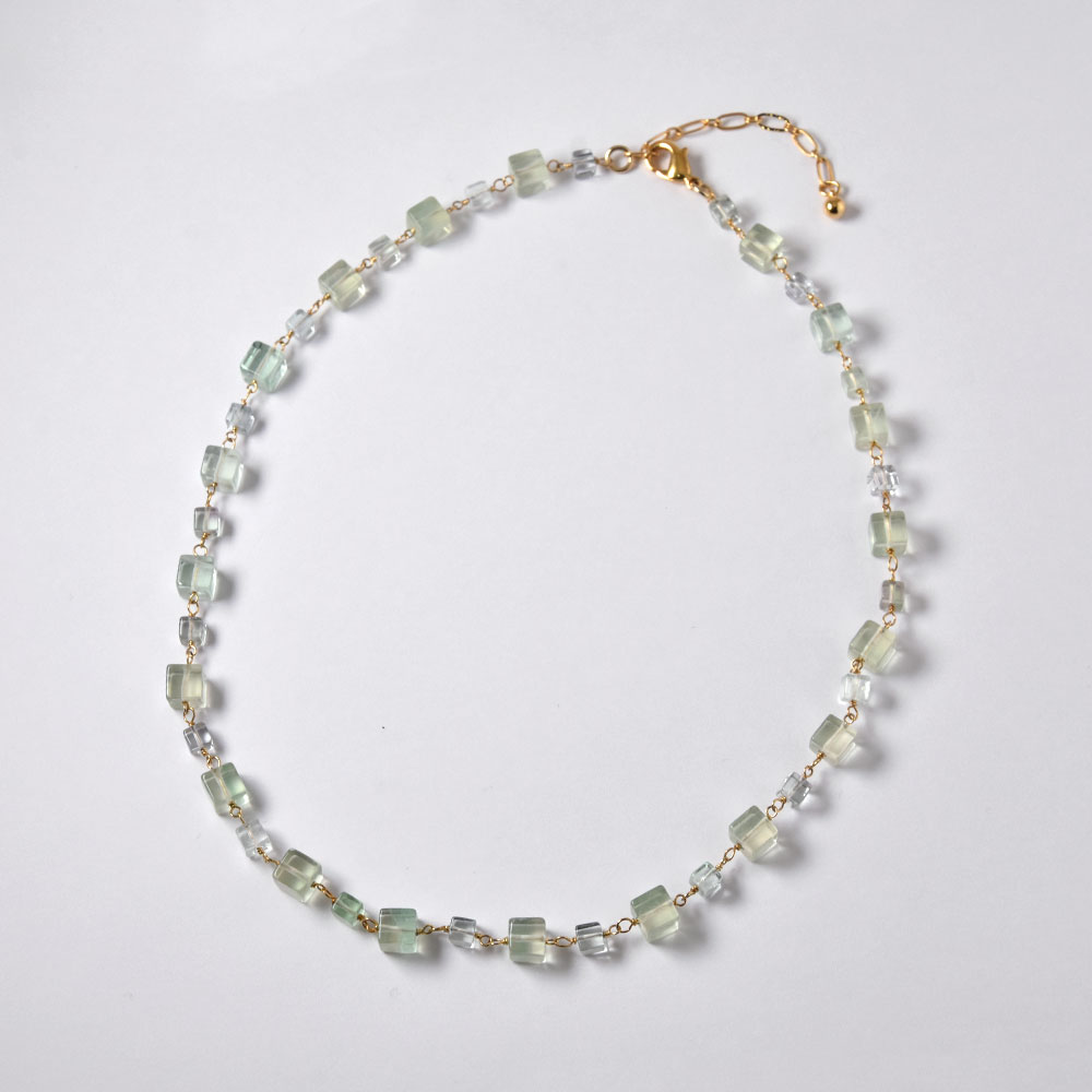 フローライト グリーン系 スクエア  ネックレス