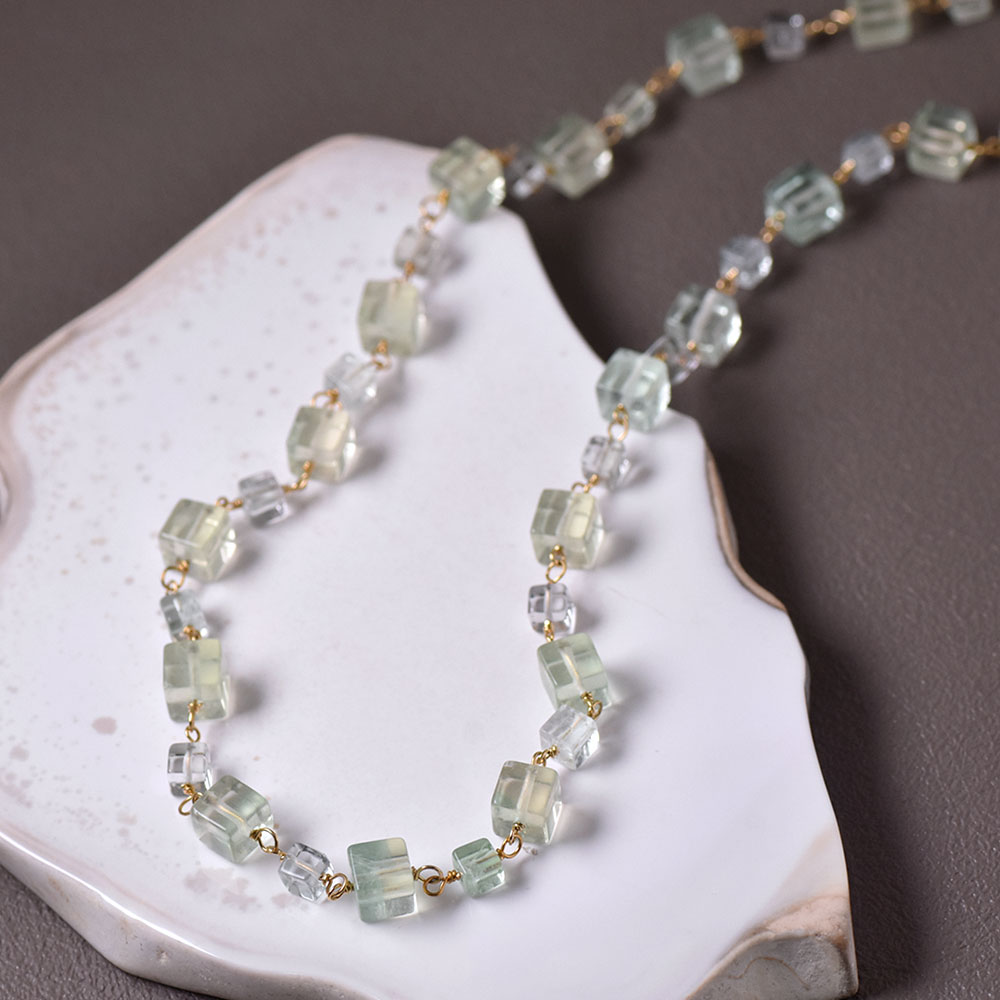 フローライト グリーン系 スクエア  ネックレス