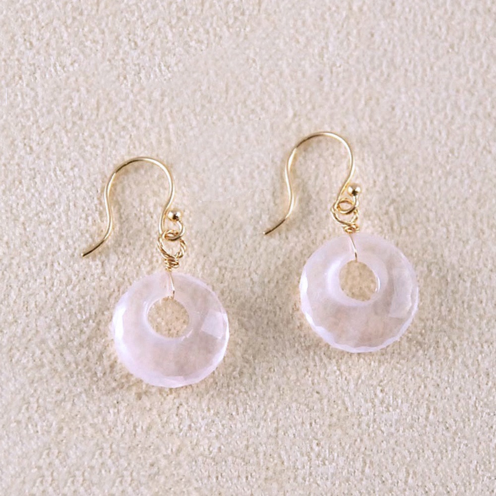 K18 ローズクォーツ ドーナツ イヤリング ピアス