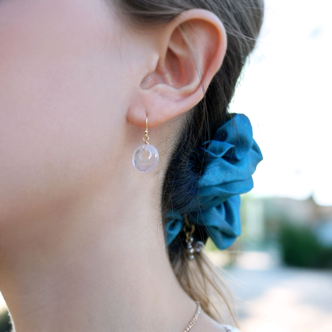 K18 ローズクォーツ ドーナツ イヤリング ピアス