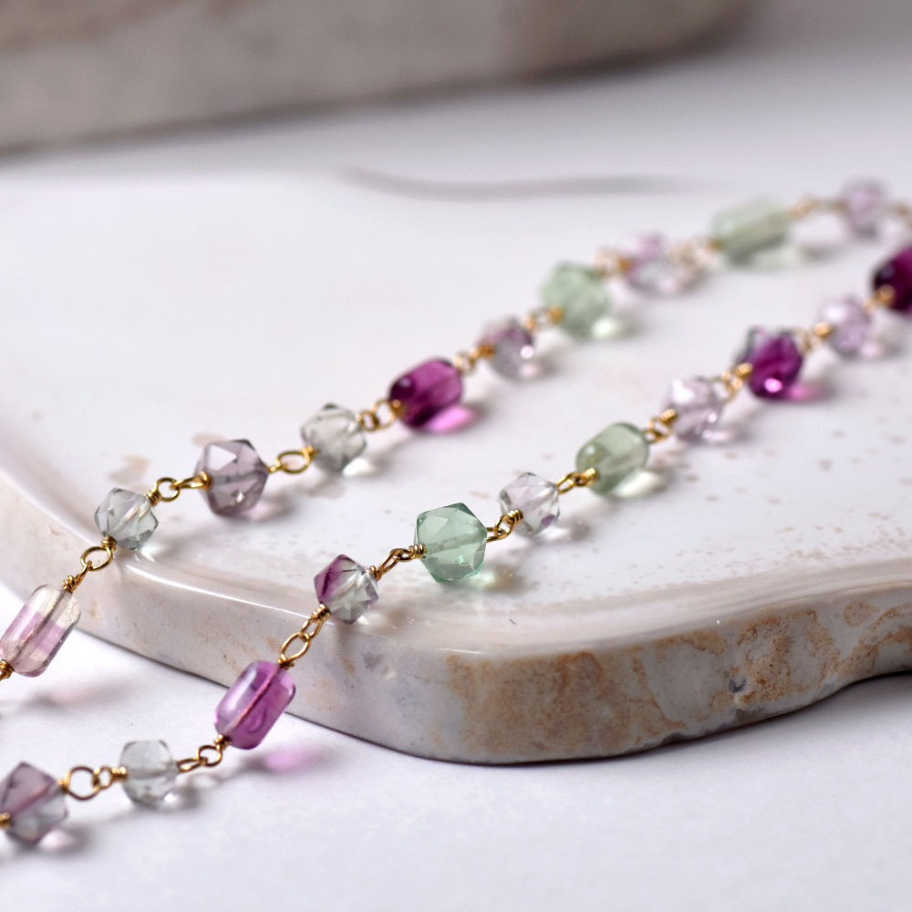 フローライト パープル ライトグリーン トップつきネックレス