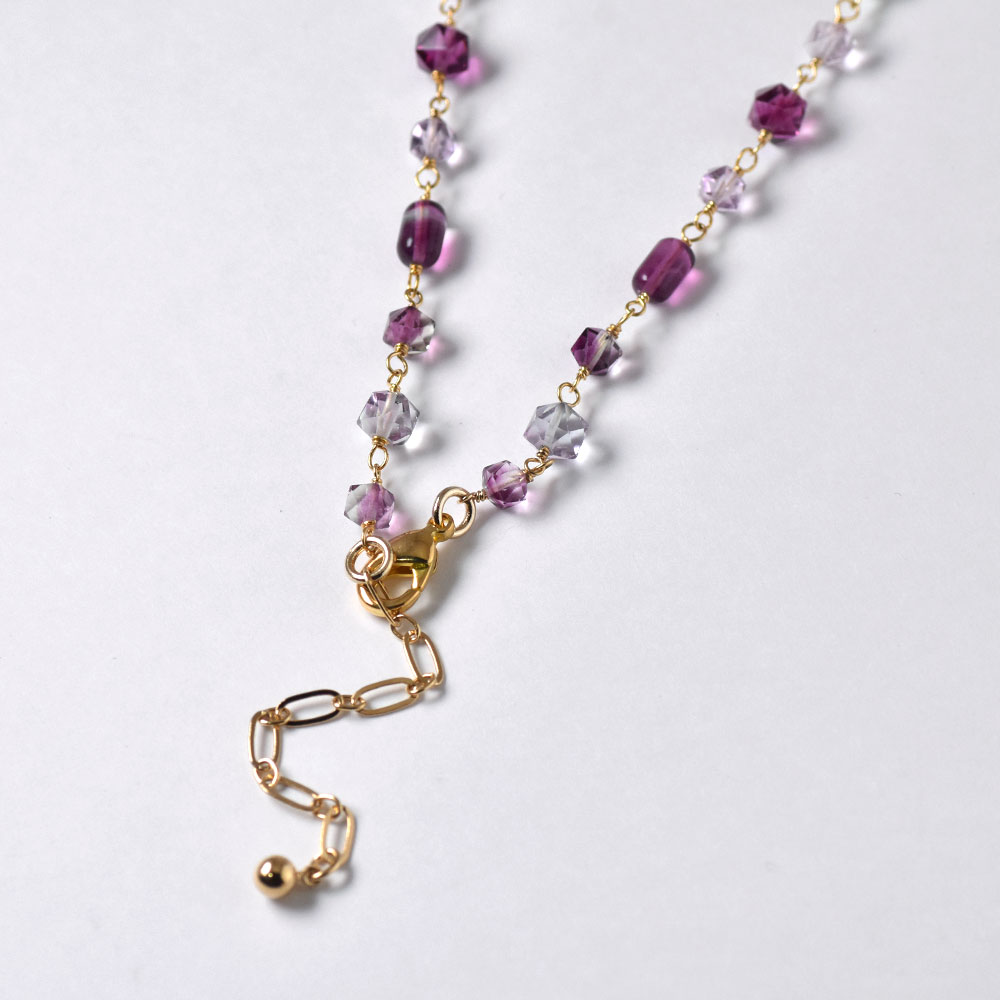 フローライト パープル ライトグリーン トップつきネックレス