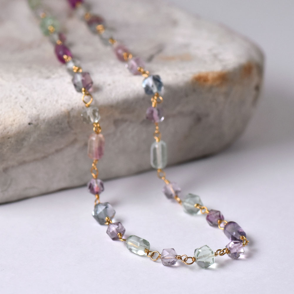 フローライト パープル ライトグリーン トップつきネックレス