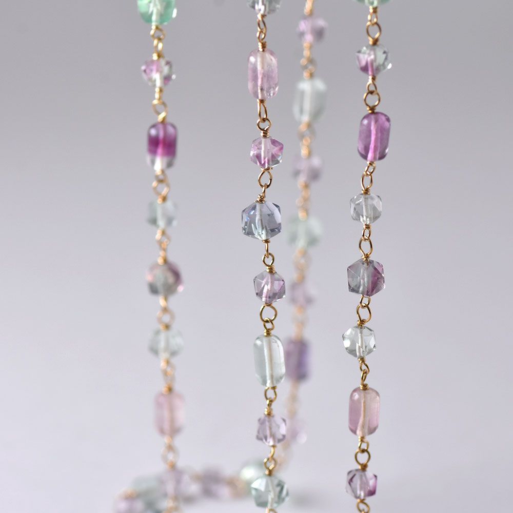 フローライト パープル ライトグリーン トップつきネックレス