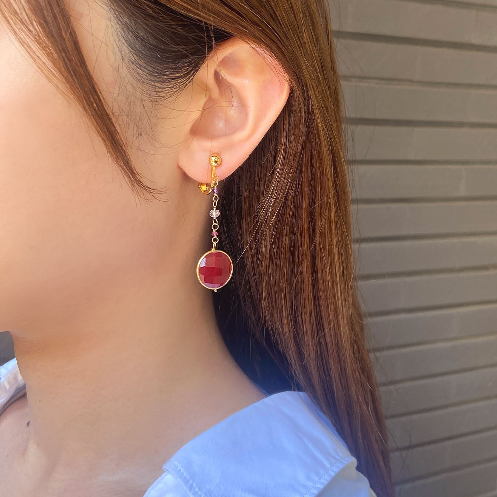 ラウンド ルビーカラーストーン  ロング イヤリング ピアス
