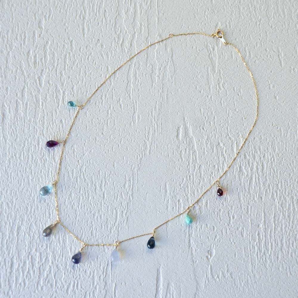 K10 ブルー天然石 フリンジネックレス