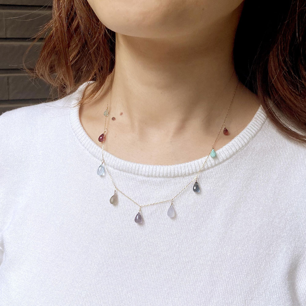 K10 ブルー天然石 フリンジネックレス