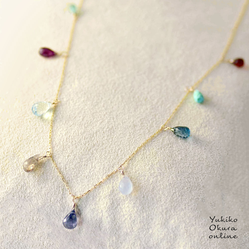 K10 ブルー天然石 フリンジネックレス