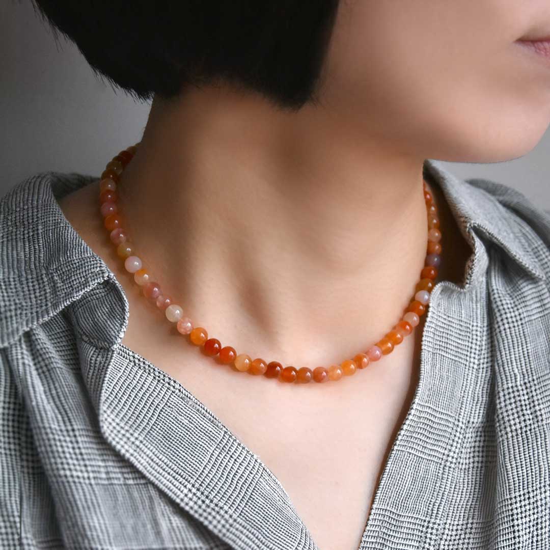 カラーで選ぶラウンドネックレス (6mm･8mm)　オレンジボツワナアゲイト【Fortune Stone Table】