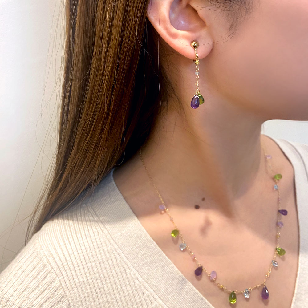 K18 アメシスト ペリドット マルチサファイア イヤリング ピアス