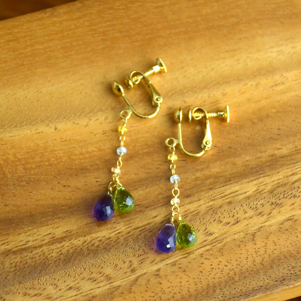 K18 アメシスト ペリドット マルチサファイア イヤリング ピアス
