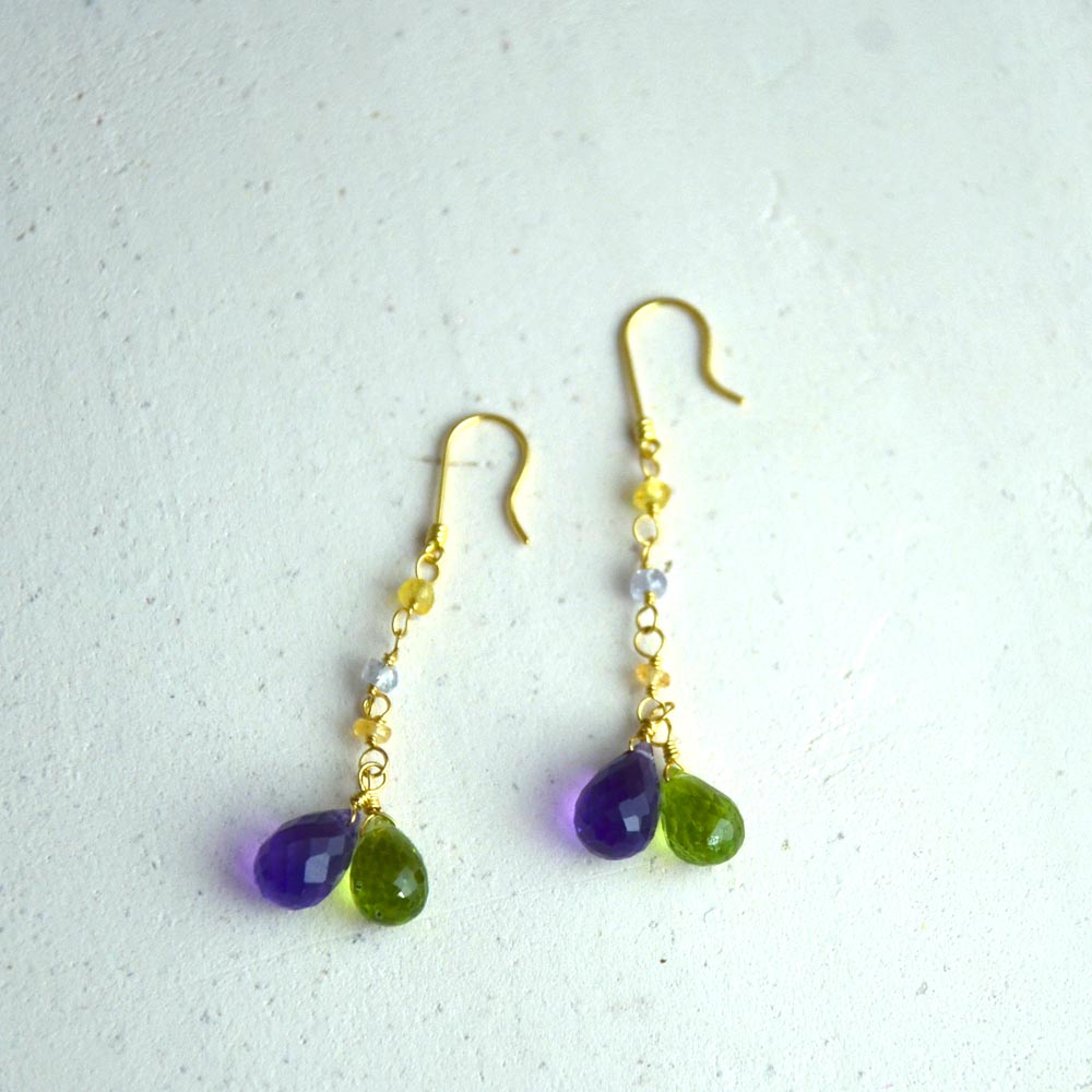 K18 アメシスト ペリドット マルチサファイア イヤリング ピアス