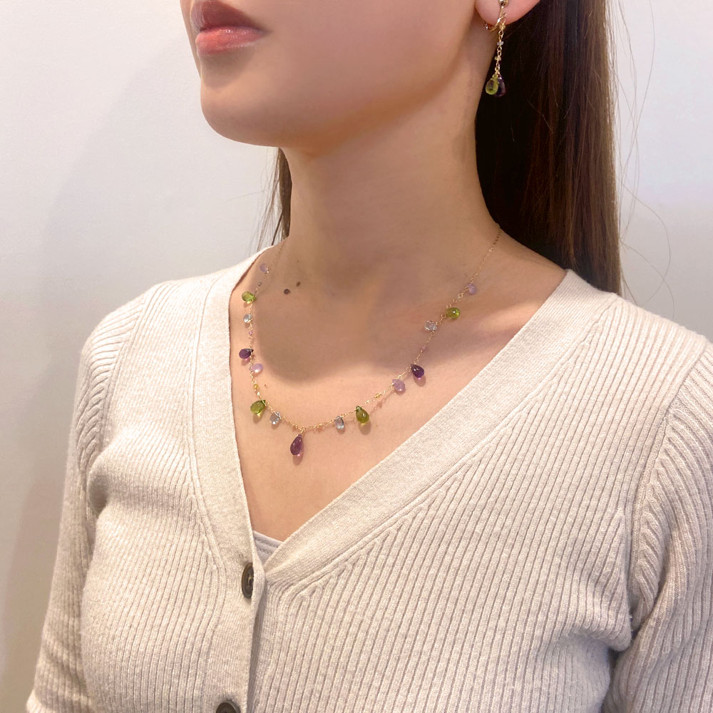 K18 アメシスト ペリドット マルチサファイア イヤリング ピアス