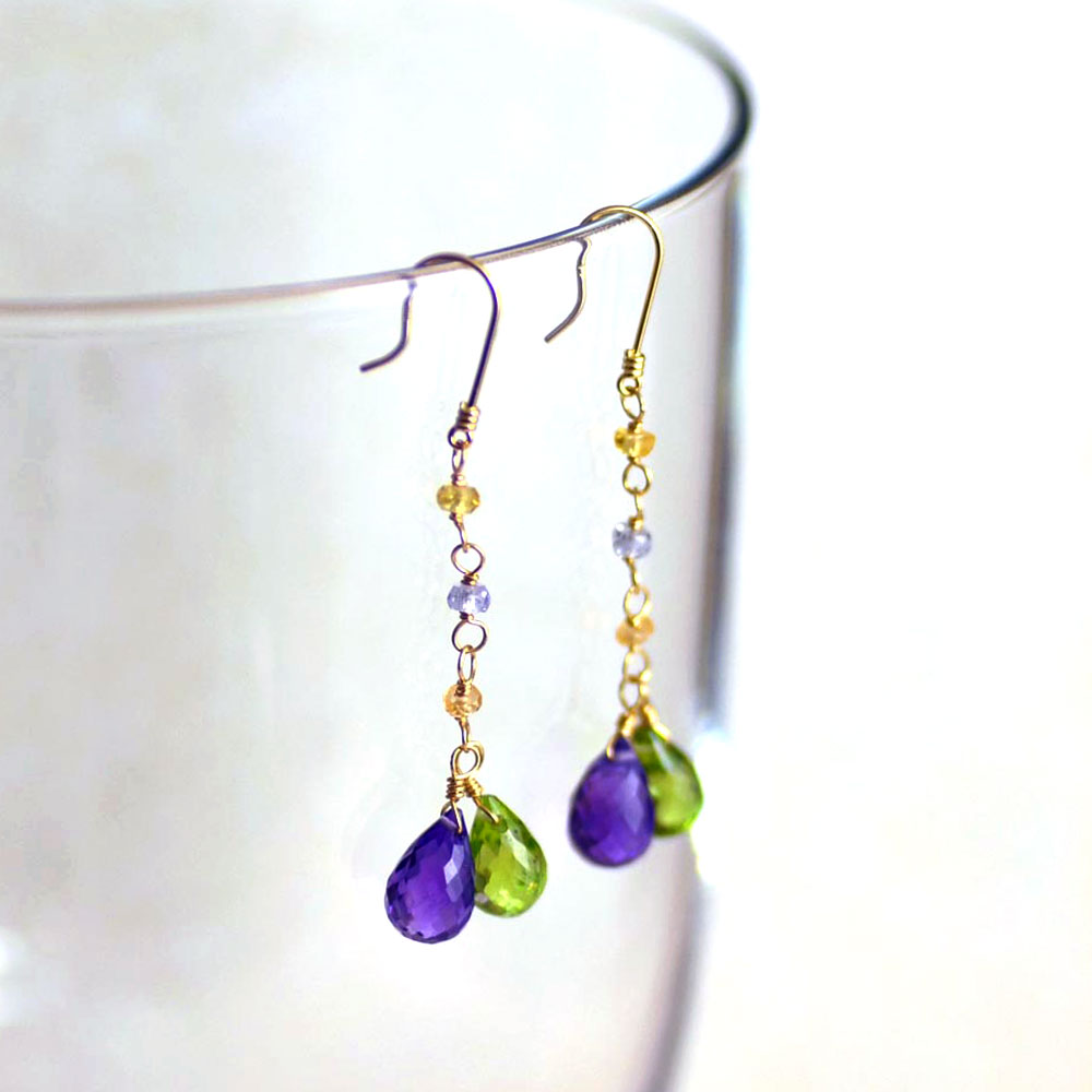 K18 アメシスト ペリドット マルチサファイア イヤリング ピアス