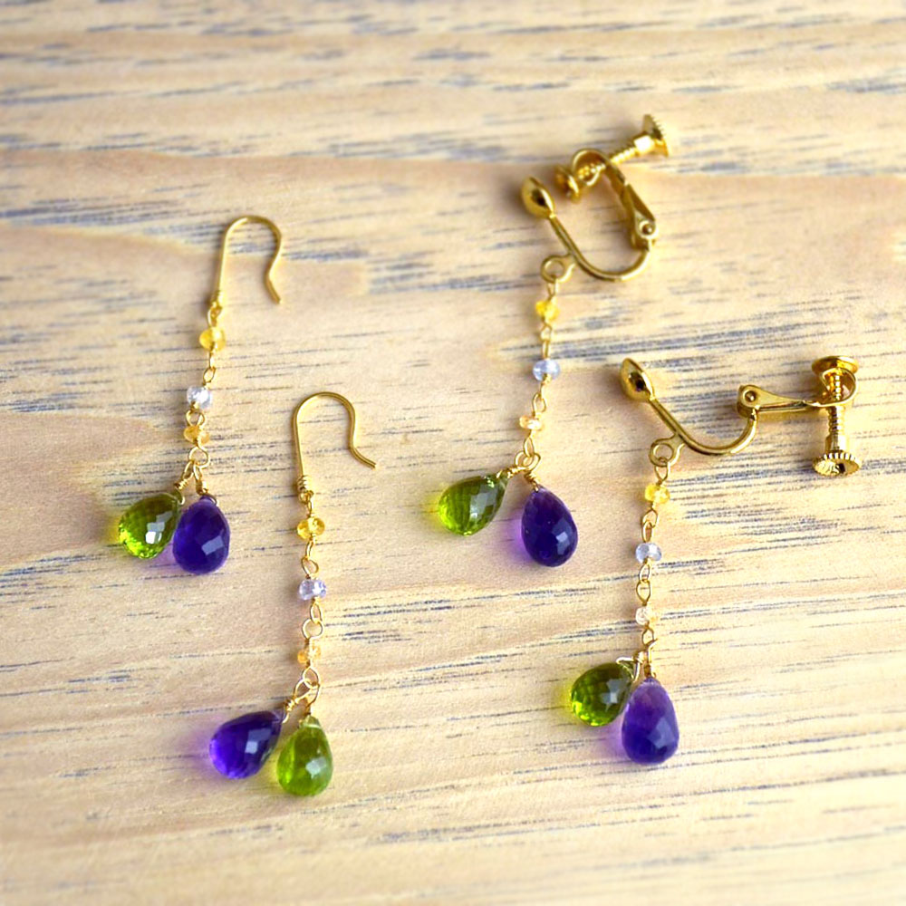 K18 アメシスト ペリドット マルチサファイア イヤリング ピアス